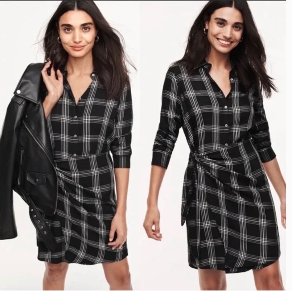 Untuckit Womens Plaid Tessa Shirt Dress Size 14 Black Wrap Skirt Long Sleeve